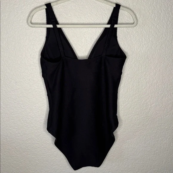Tommy Bahama Ocean Point V Neck Ribbed One Piece Swimsuit Black 12 Tummy Control - Picture 5 of 8